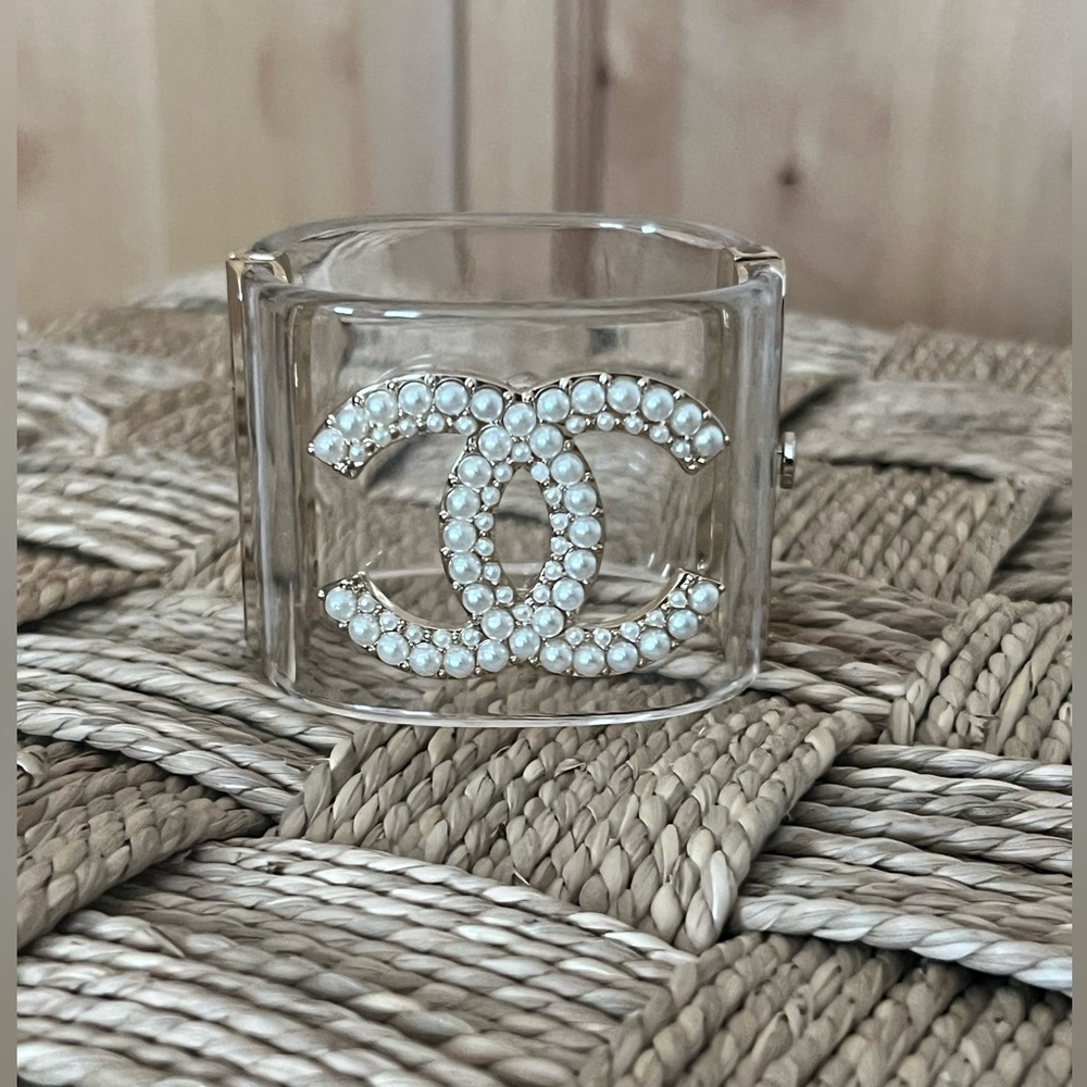 Chanel Lucite Pearl CC Cuff Bracelet
